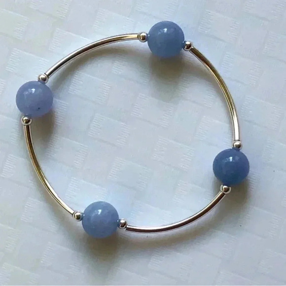 Handmade Blessing Bracelet Stretch 925 Sterling Silver Blue Chalcedony New NWT - Picture 1 of 4